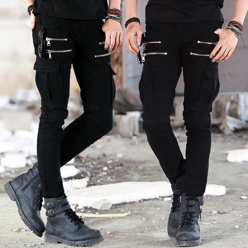 Green Black Denim Biker jeans Men