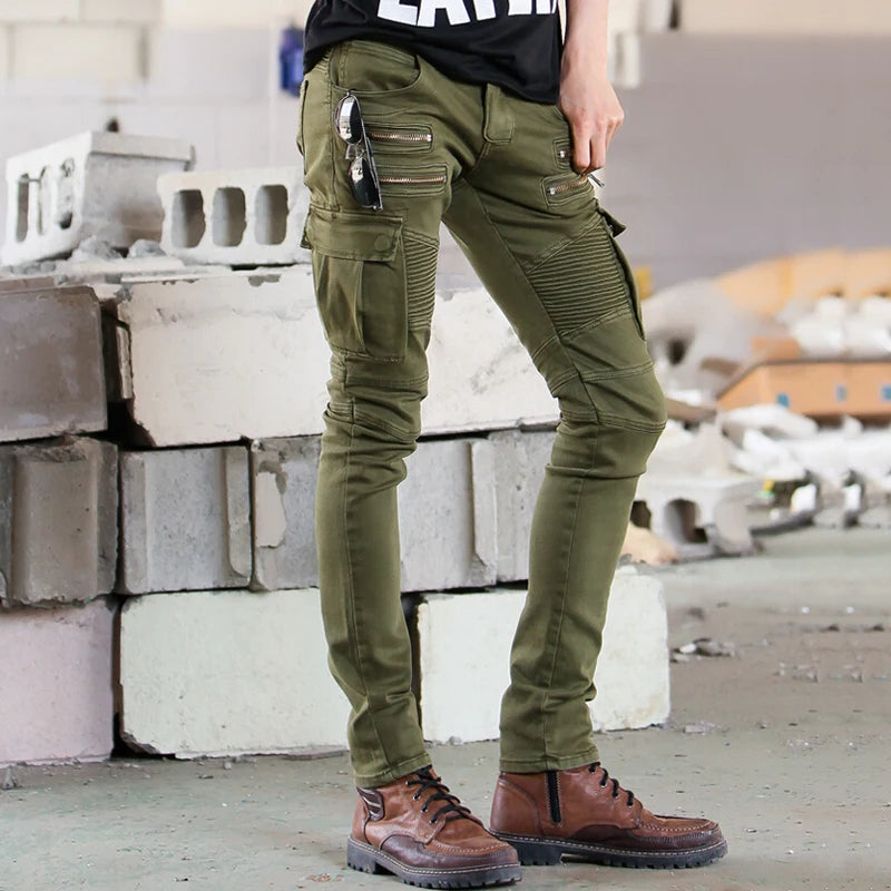 Green Black Denim Biker jeans Men